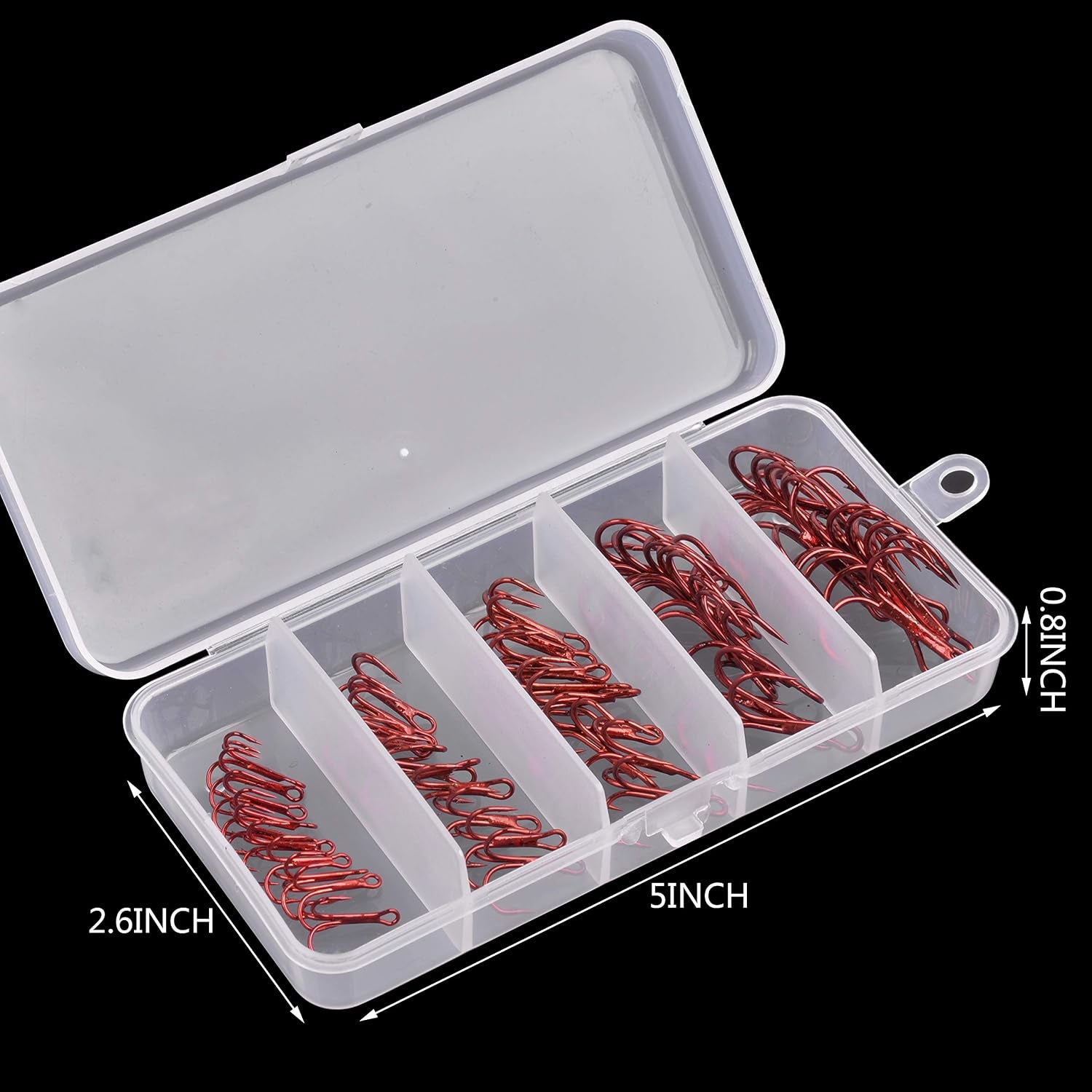 Red Treble Hooks Kit, Circle round Bend Triple Fishing Hooks Stainless Steel Double Split Rings Assorted Fishing Tackle Box Kit for Fishing Gear Equipment Freshwater Saltwater