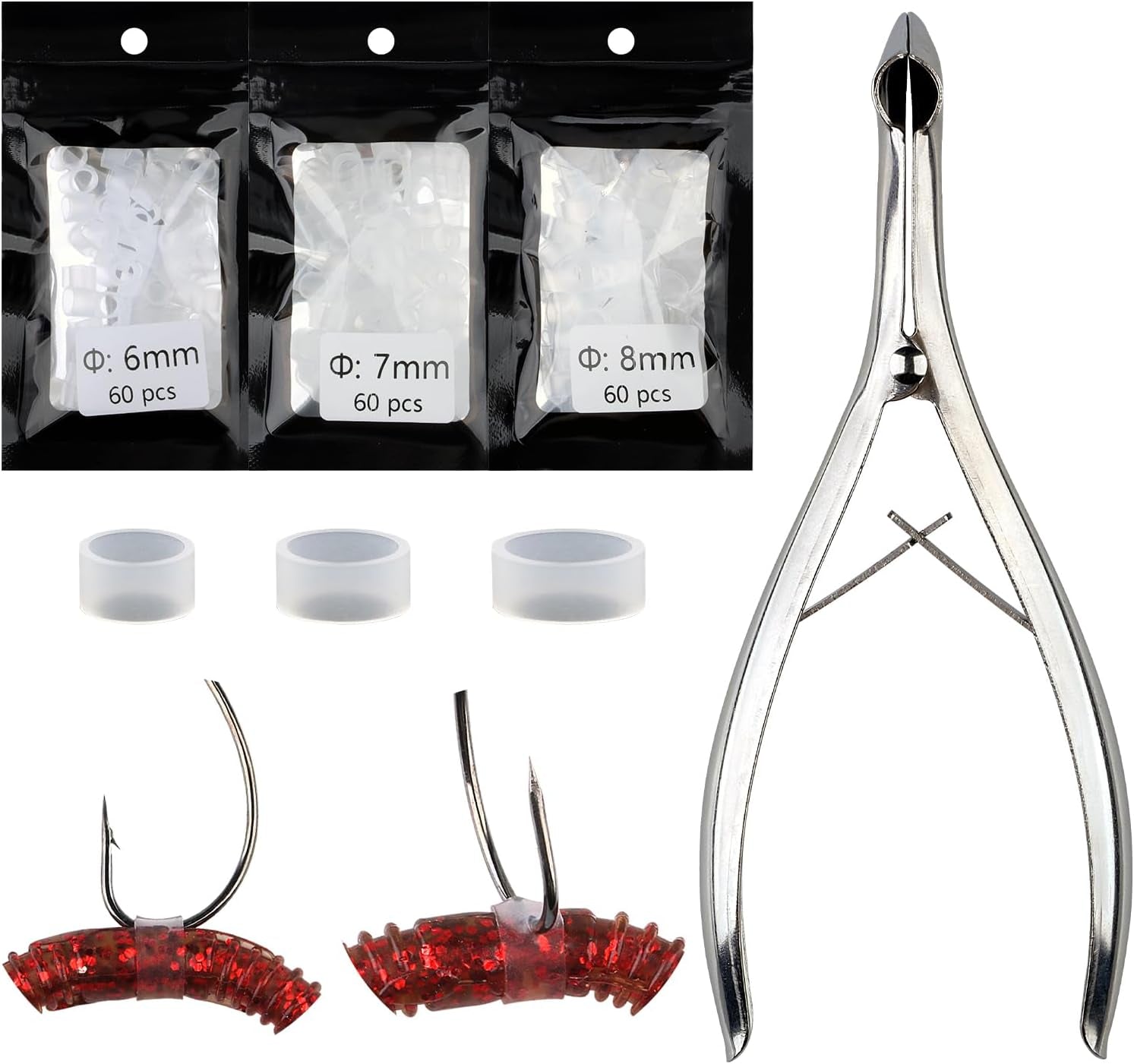 Wacky Worm O-Rings with Tool - Heavy Duty Silicone Bait Saver Kit for Senko Worms, Prevents Bass from Tearing Soft Plastics, Fits 3-6" Stick Baits for Wacky & Neko Rig (151Pc or 181Pc Options)