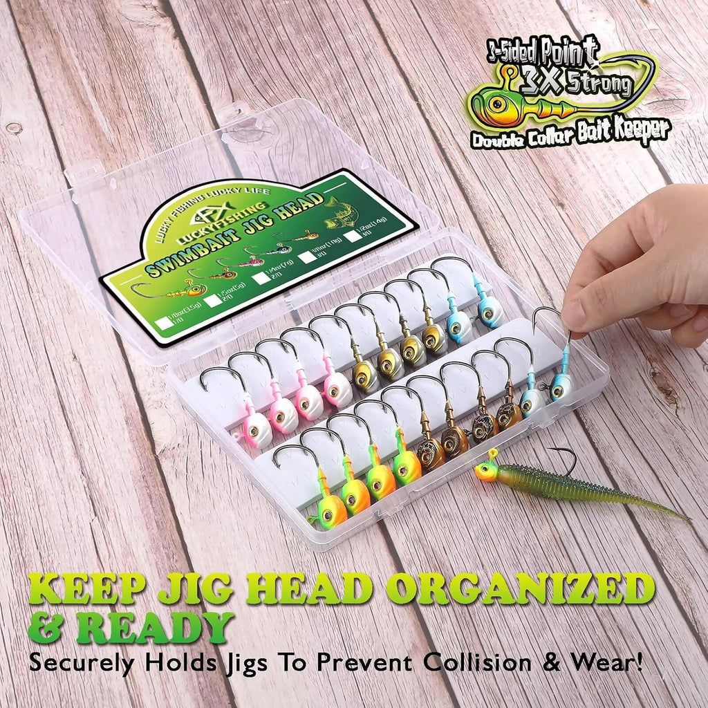 Swimbait Jig Head 40/30/25/20/15Pcs Freshwater Saltwater Jig Heads for Bass Walleye Trout Fishing Gifts for Men 1/8Oz 1/5Oz 1/4Oz 3/8Oz 1/2Oz