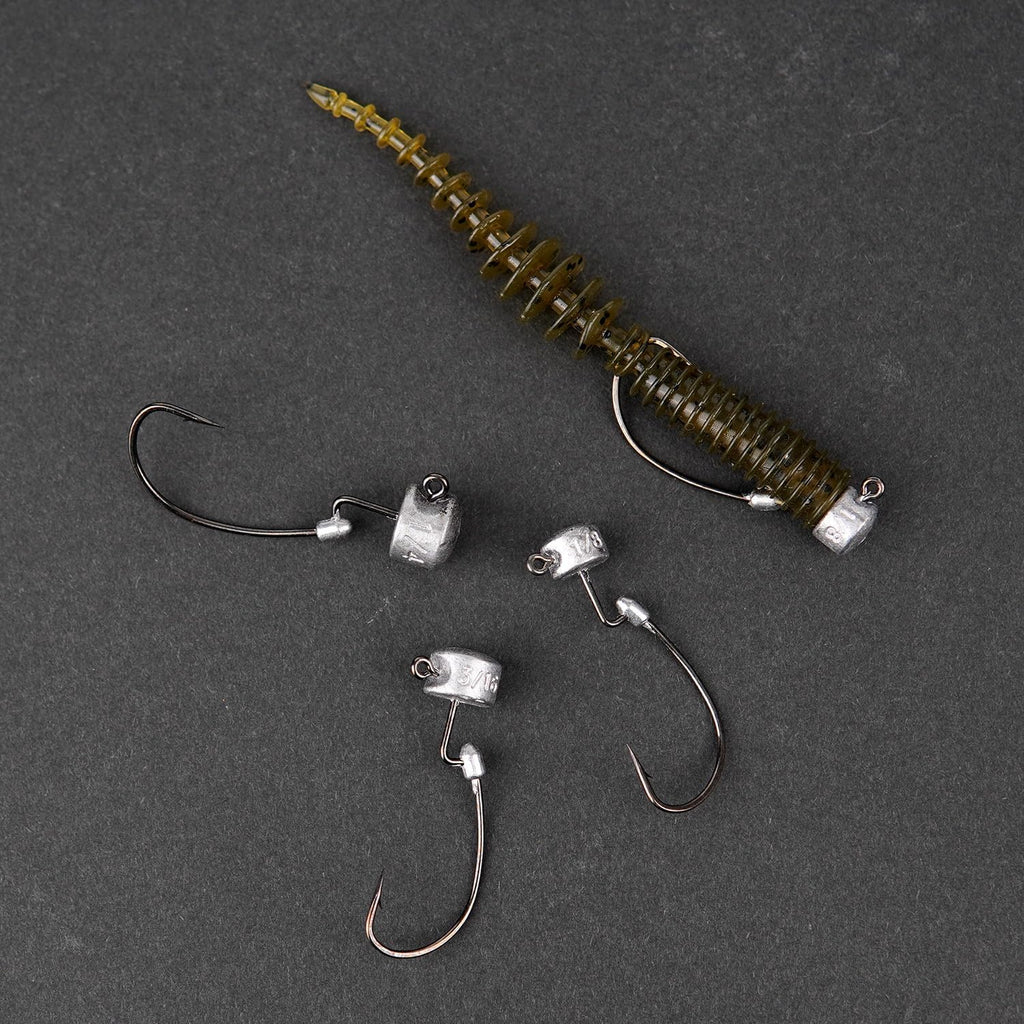 20Pack Weedless Ned Rig Jig Heads with Molded Bait Keeper System – Mushroom Head for Weedless Finesse Bass Fishing 1/16 1/8 3/16 1/4Oz
