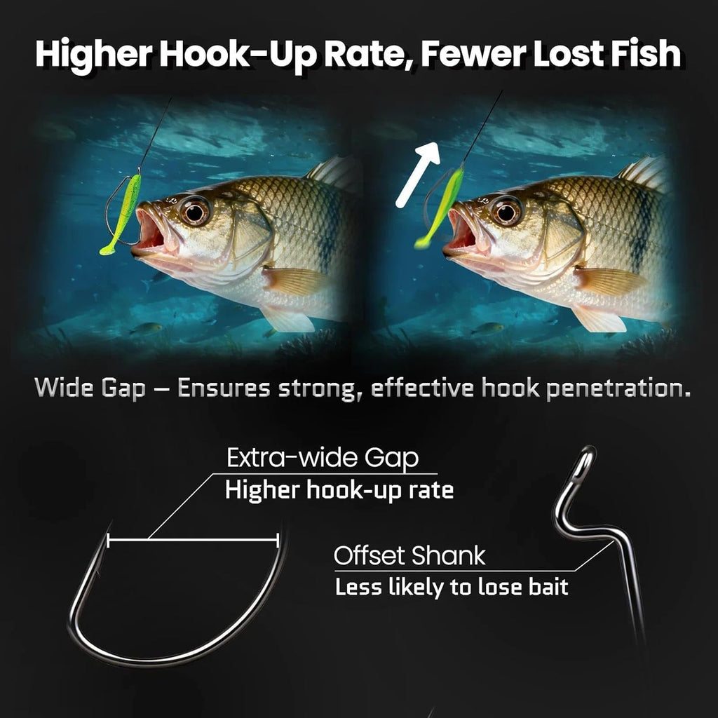 50/100/120Pcs EWG Hooks for Bass Fishing Hooks, Extra Wide Gap Offset Worm Hook Texas Rig Fish Hooks for Bass Trout Freshwater Saltwater #4 #2 #1 1/0 2/0 3/0 4/0 5/0