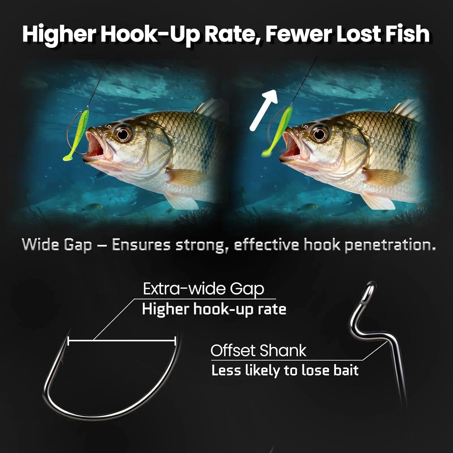 50/100/120Pcs EWG Hooks for Bass Fishing Hooks, Extra Wide Gap Offset Worm Hook Texas Rig Fish Hooks for Bass Trout Freshwater Saltwater #4 #2 #1 1/0 2/0 3/0 4/0 5/0