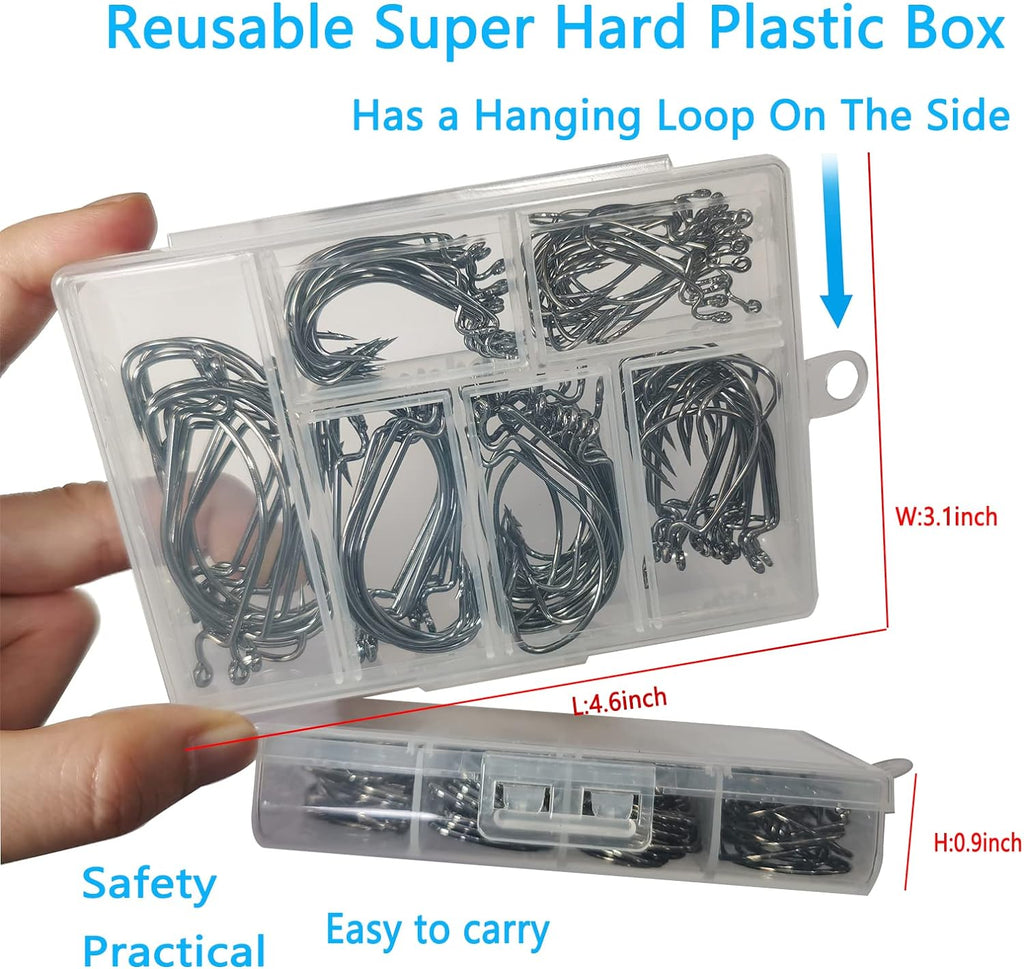 Worm Hooks for Bass Fishing Hooks, 110Pcs Bass Hooks Fishing, 6 Sizes Fishing Hooks Freshwater, Eagle Claw Hooks #1 1/0 2/0 3/0 4/0 5/0 Black High Carbon Steel with Portable Plastic Box