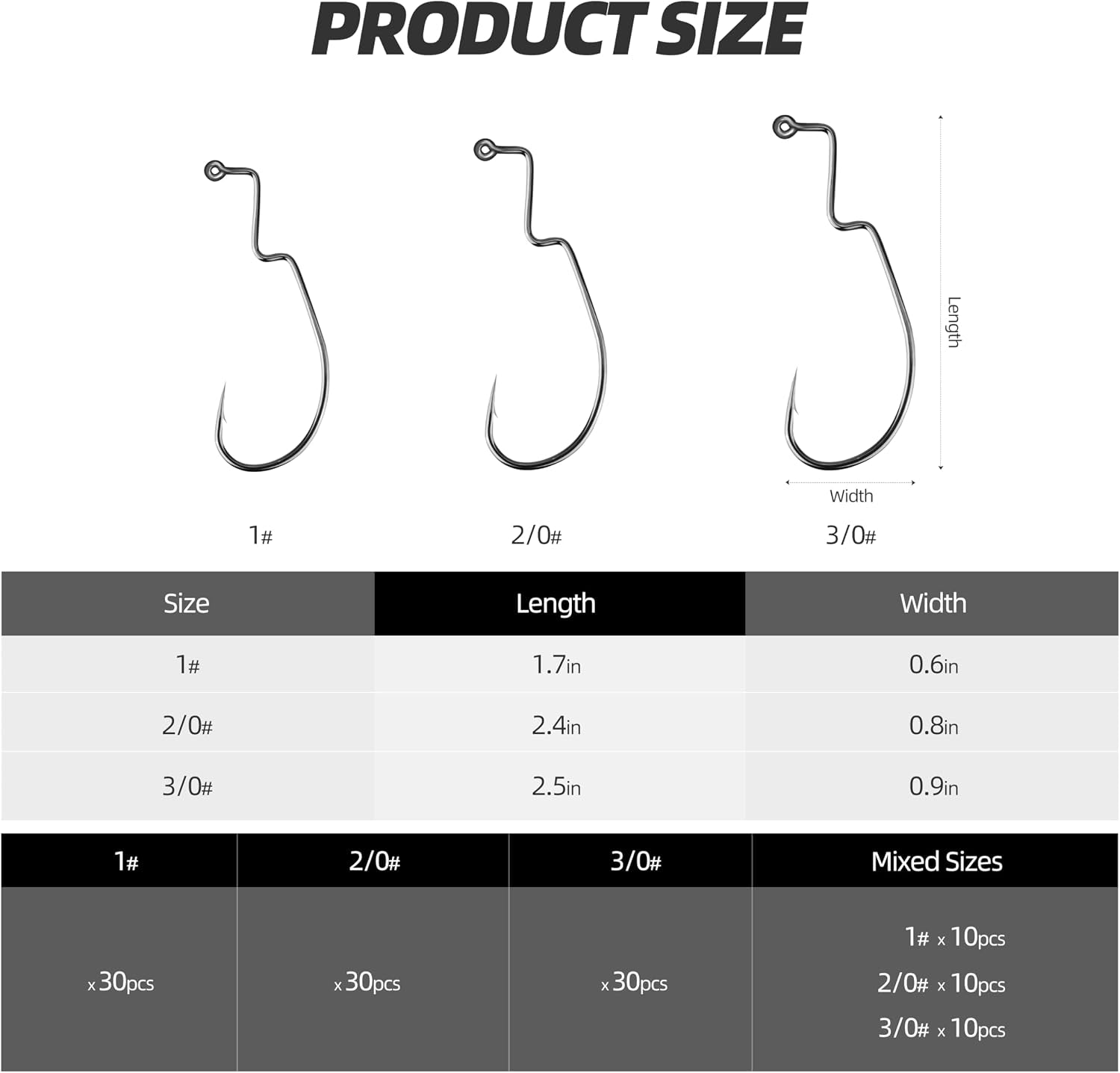30PCS Drop Shot Offset Worm Hooks - High Carbon Steel Crank Hooks for Bass Fishing, Fits Palomar Knot & All Soft Plastics, Multi-Rig Weedless Fishing Hooks