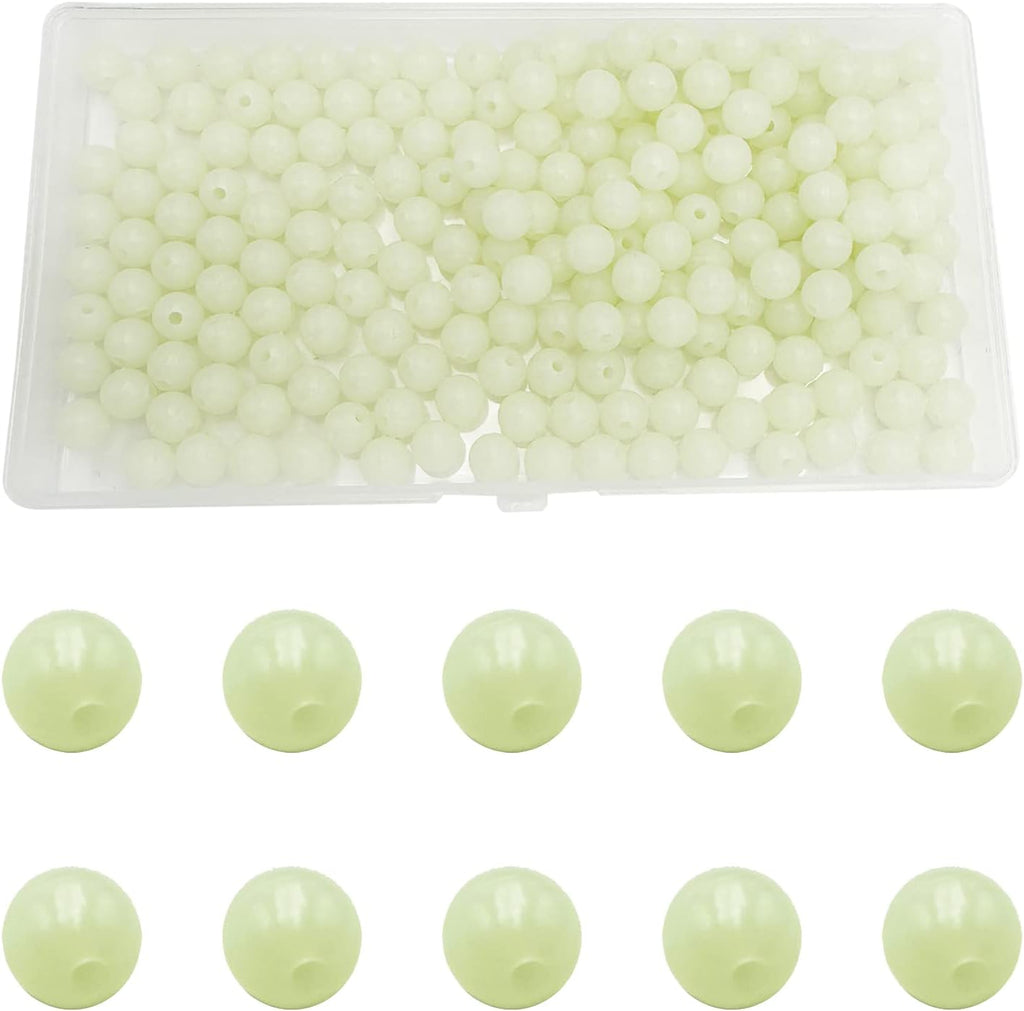 200Pcs 8Mm Glow Soft Plastic round Beads - Rubber Soft Beads Fishing Lures Accessories Box - Green Fishing Bait Eggs
