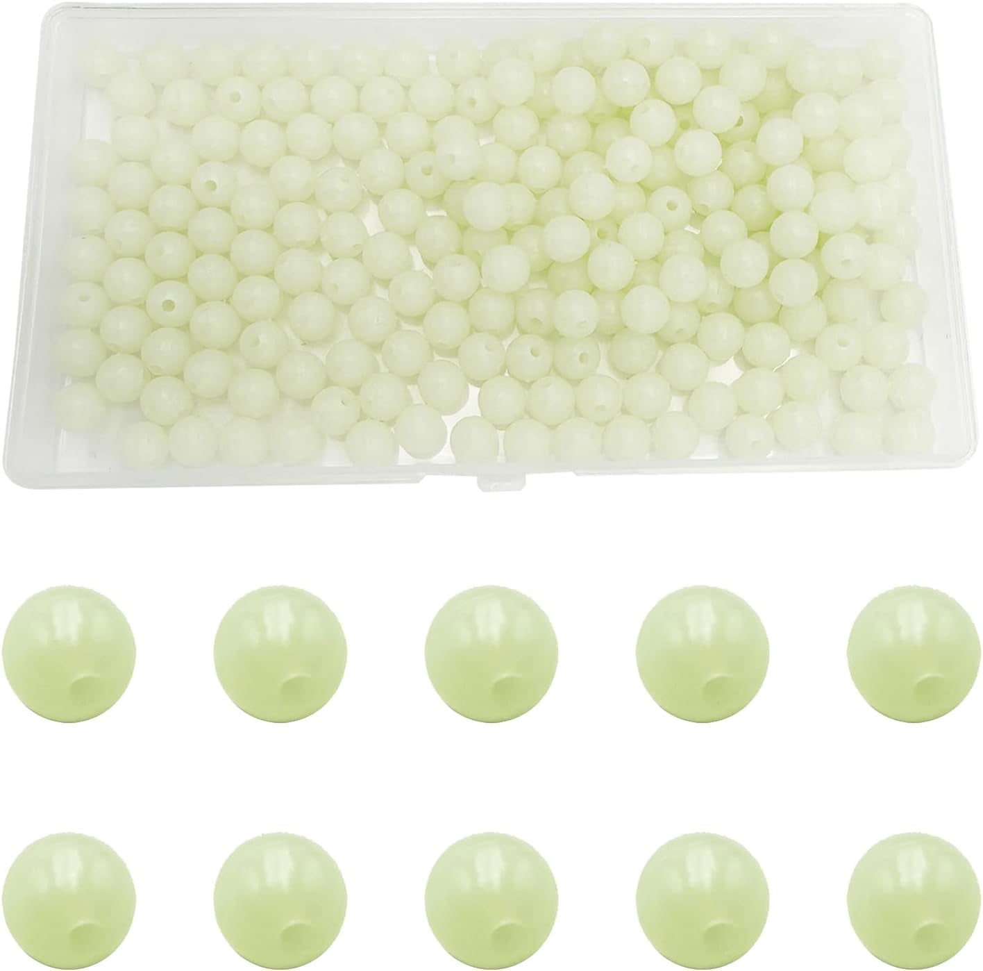 200Pcs 8Mm Glow Soft Plastic round Beads - Rubber Soft Beads Fishing Lures Accessories Box - Green Fishing Bait Eggs