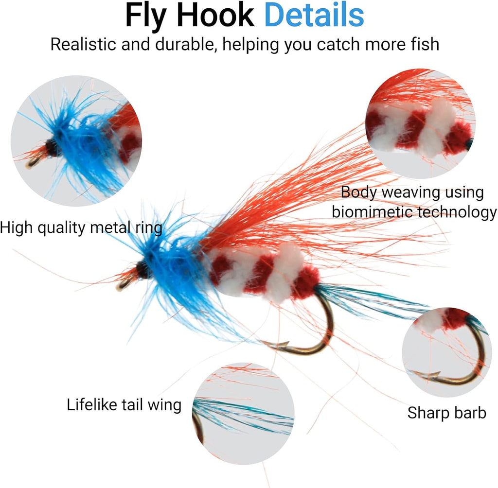 Fly Fishing Kit with Tackle Dry/Wet Fly Handcrafted Lures, Streamer for Trout, Bass, Salmon