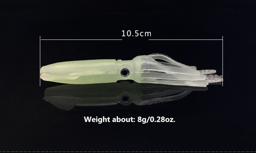 Soft Luminous Octopus Trolling Saltwater Bait Squid Skirt Fishing Lures Glow in Dark,4.13Inch,(Green 5Pcs)