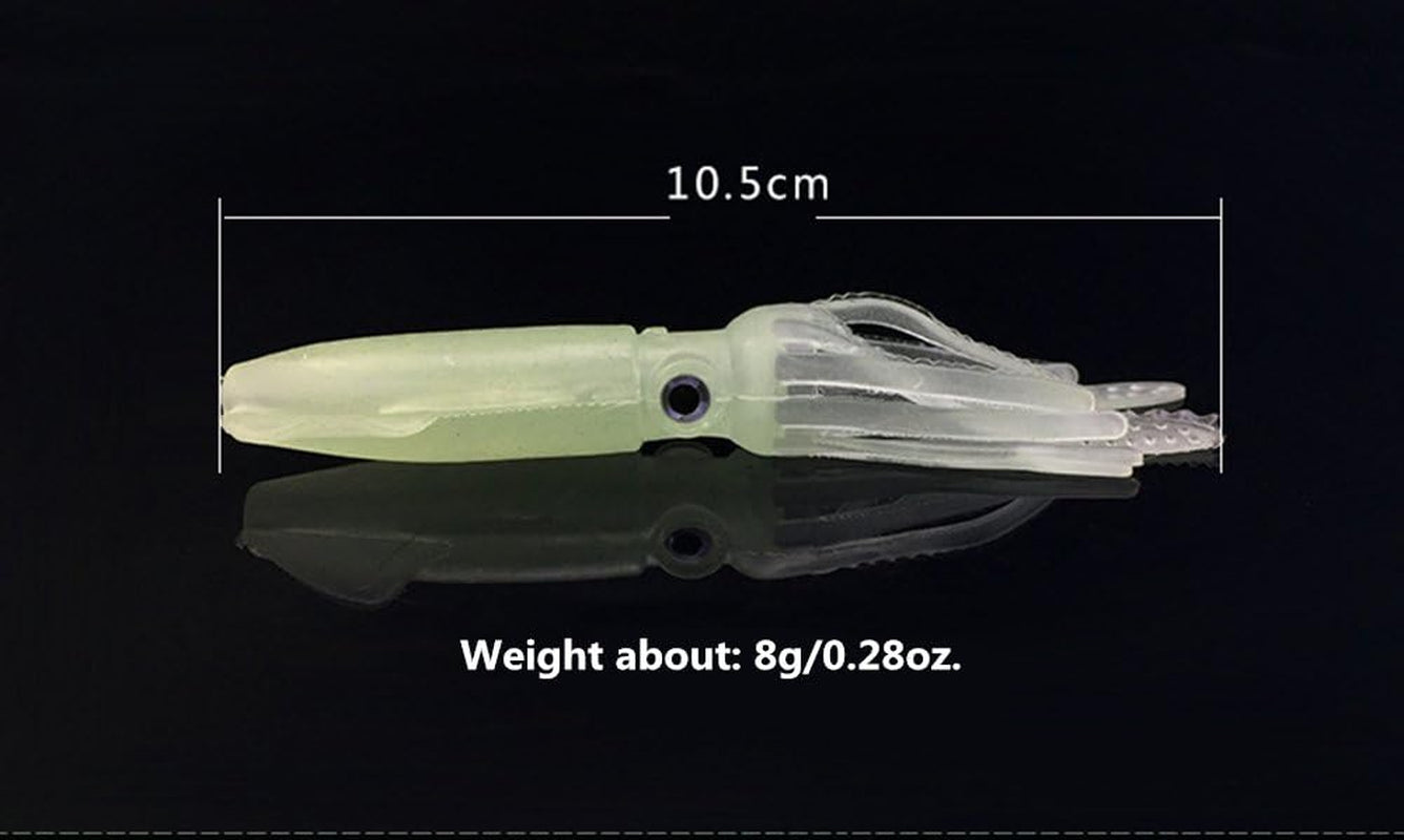 Soft Luminous Octopus Trolling Saltwater Bait Squid Skirt Fishing Lures Glow in Dark,4.13Inch,(Green 5Pcs)