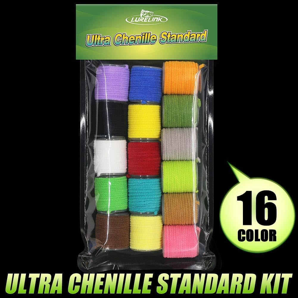 Chenille Fly Tying Materials 16-Color Kit Fly Tying Supplies for Crappie Jigs, Wooly Buggers, Streamers