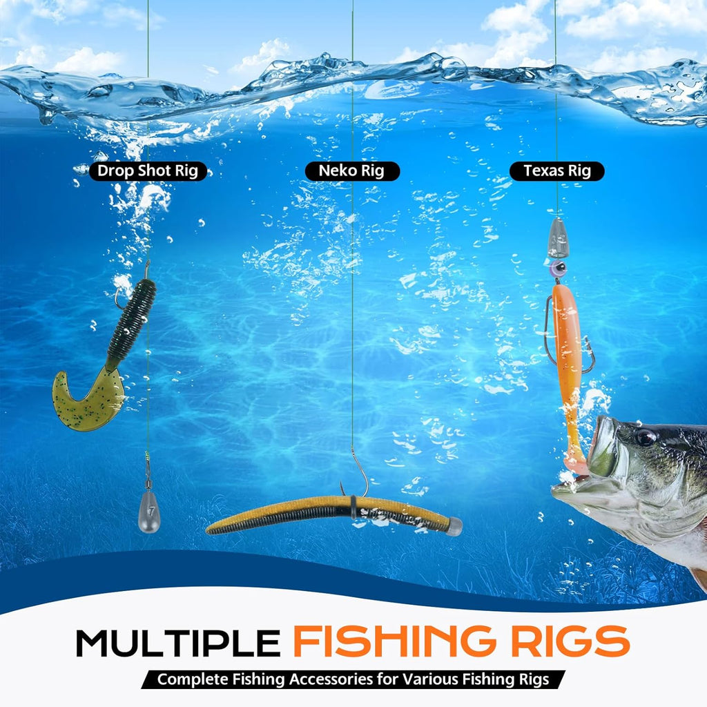 Fishing Gear Accessories Kit, 449PCS Fishing Tackle Box with Tackle Included, Fishing Hooks, Fishing Weights Sinkers, Jig Heads, Fishing Tackle Set Equipment for Bass Trout, Gifts for Men