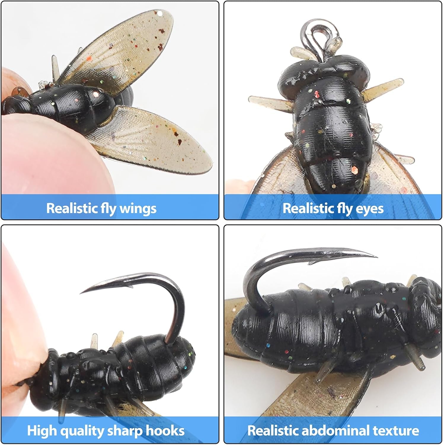 Bionic Fly Fishing Bait, Flies Fishing Lures Kit Trout Jigs Swimbaits Dry Flies Fly Fishing Lures Fish Attractant Fly Fishing Hook for Saltwater Freshwater Bass Panfish 15Mm