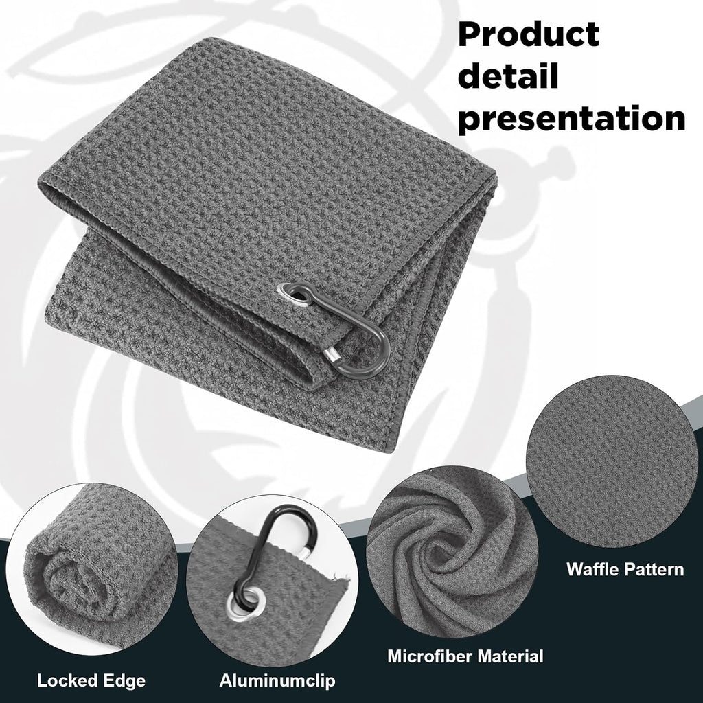 3 Pack Microfiber Fishing Towels with Clip, 16" X 16", Waffle Pattern for Effective Cleaning of Fishing Gears or Dirty Hands, Perfect for Camping Towels and Hiking Towles (Grey, 16"X16")