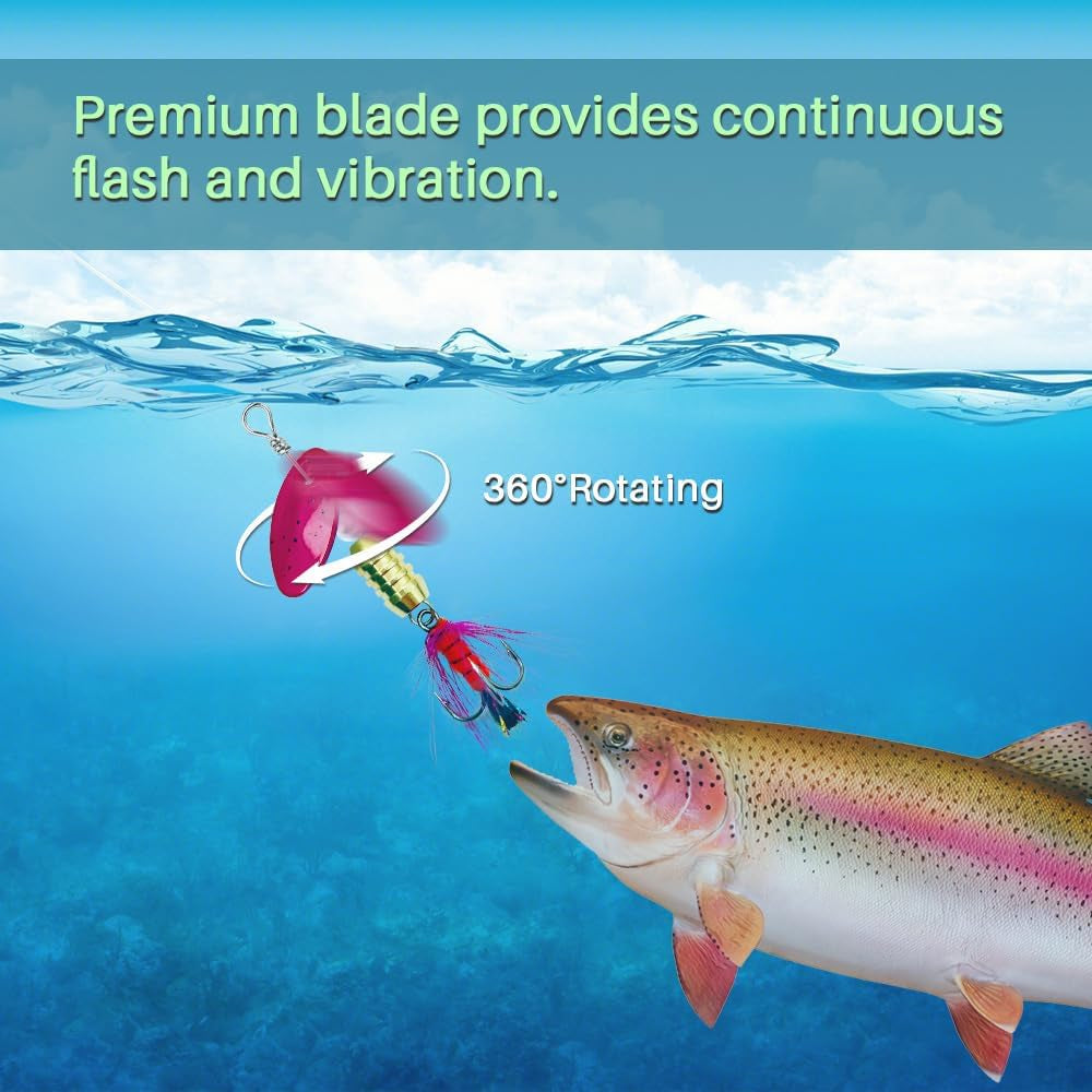 10Pcs Spinner Lures Baits with Tackle Box, Bass Trout Salmon Hard Metal Rooster Tail Fishing Lures Kit