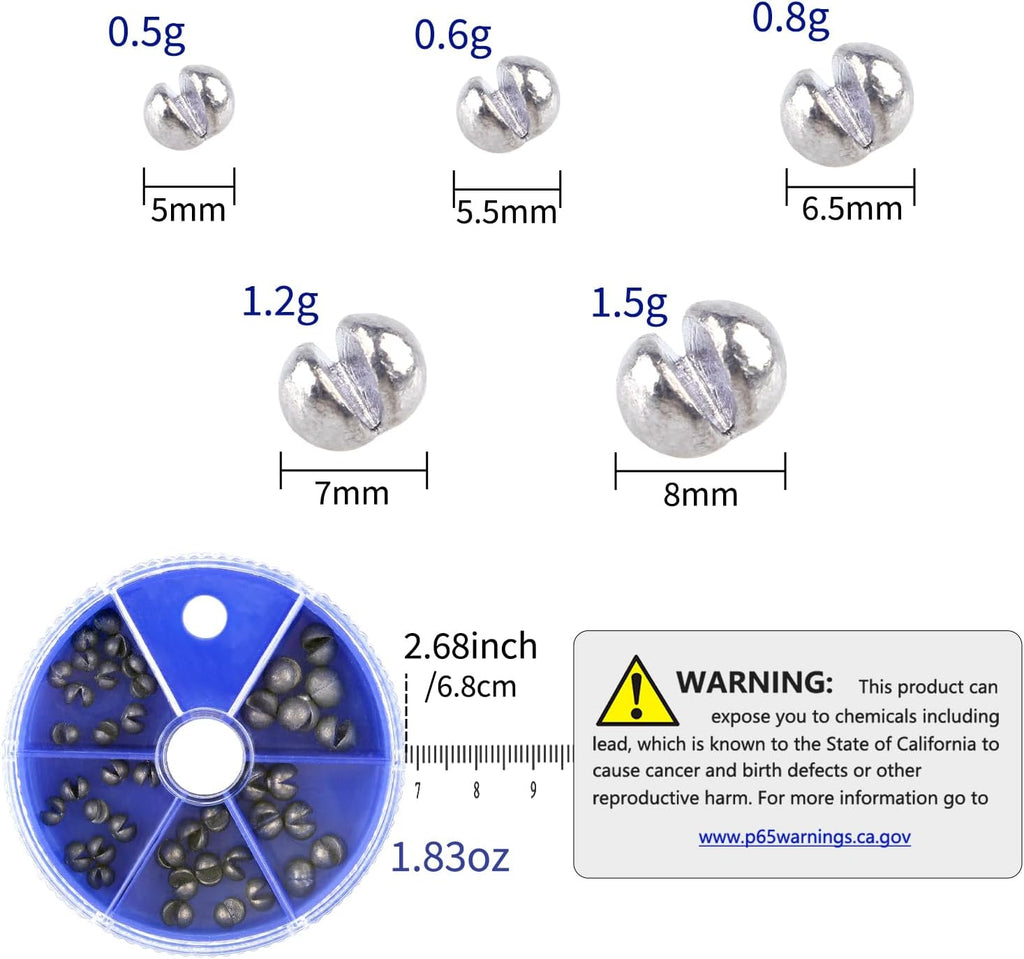 Split Shot Sinkers Combo Assortment - 5 Sizes Removable Pure Lead Egg Sinkers & Micro Weights for Trout Fishing | Freshwater &Saltwater Gear with Fly & Ice Fishing Precision | Small Weights