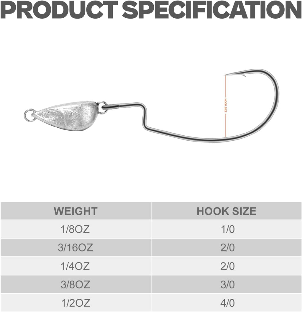 OJY&DOIIIY Weighted Texas Rig Hooks, Weedless Swimbait Jig Heads for Bass Fishing 1/8 3/16 1/4 3/8Oz