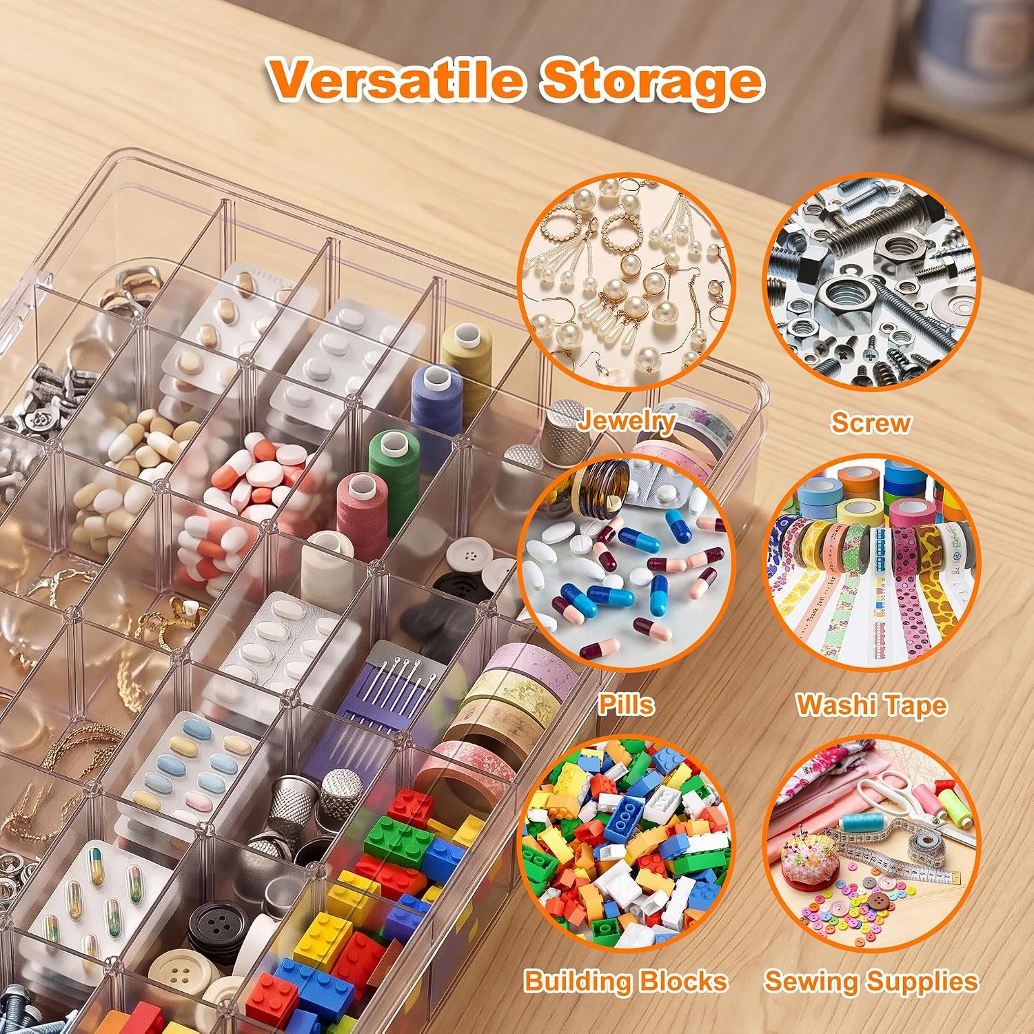 2 Pack 36 Grids Plastic Organizer Box with Dividers, 10.9 X 6.9 X 1.8 in | Large Storage Capacity, Adjustable, Sturdy Plastic, Versatile, for Bead Craft Jewelry Fishing Tackles Storage