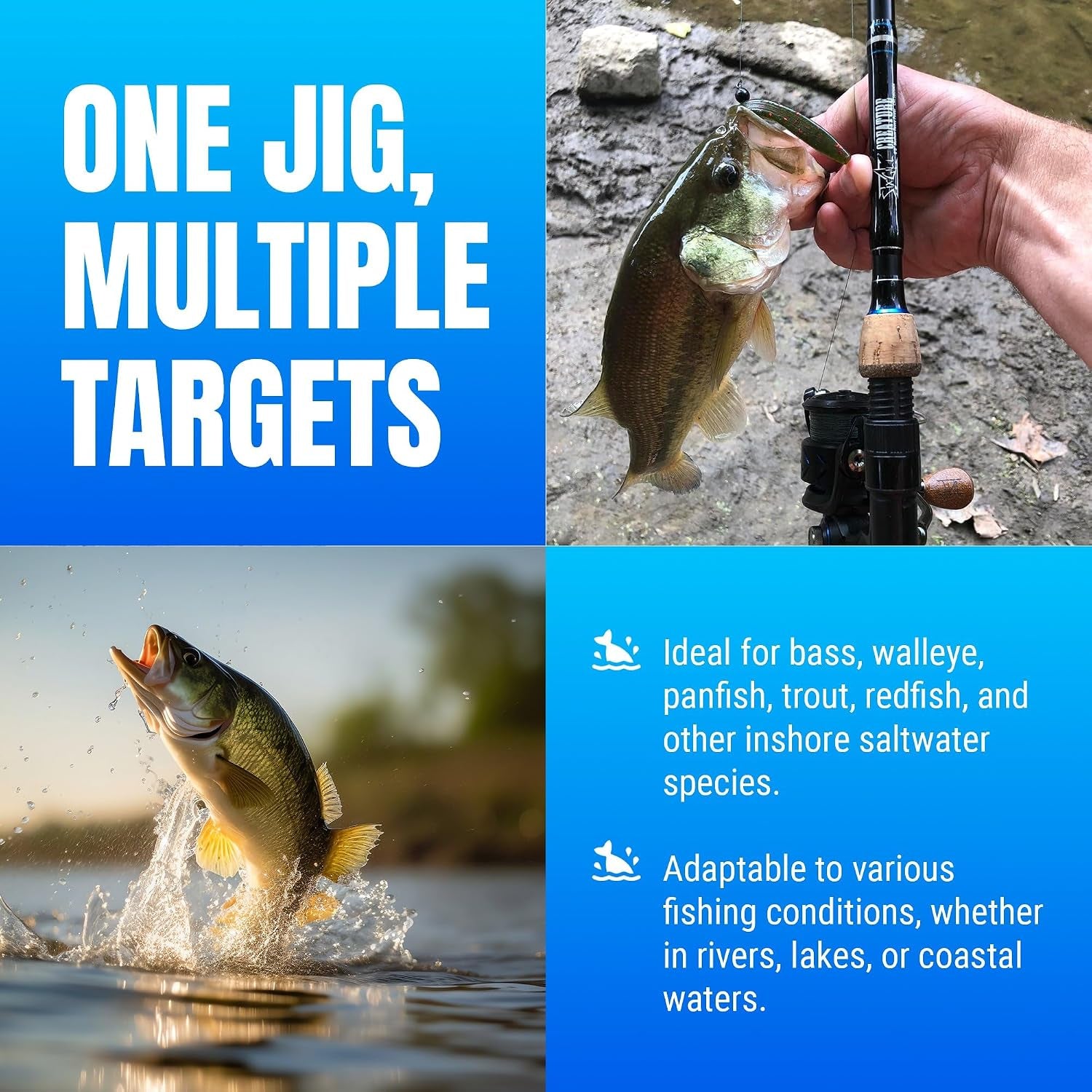 Ball Jig Heads - round Head Jigs for Bass, Walleye, Crappie and Panfish - Soft Plastic Jig Heads for Freshwater and Saltwater (10-Pack)