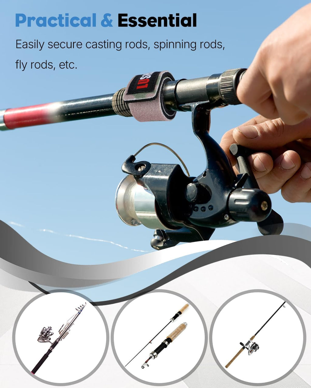 12 Pcs Fishing Rod Straps, 6 Colors, Hook and Loop Pole Straps, Stretchy Neoprene Fishing Rods Ties Rod Wraps, Pole Belts for Casting Rods Spinning