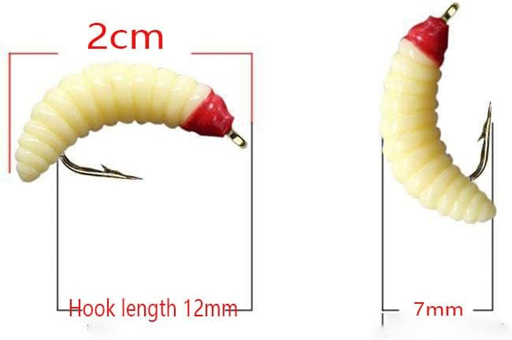 10Pcs Maggots Fishing Bait - Beige Fake Maggots - Soft Bait - Trout, Crappie, Pan Fish Fly Fishing