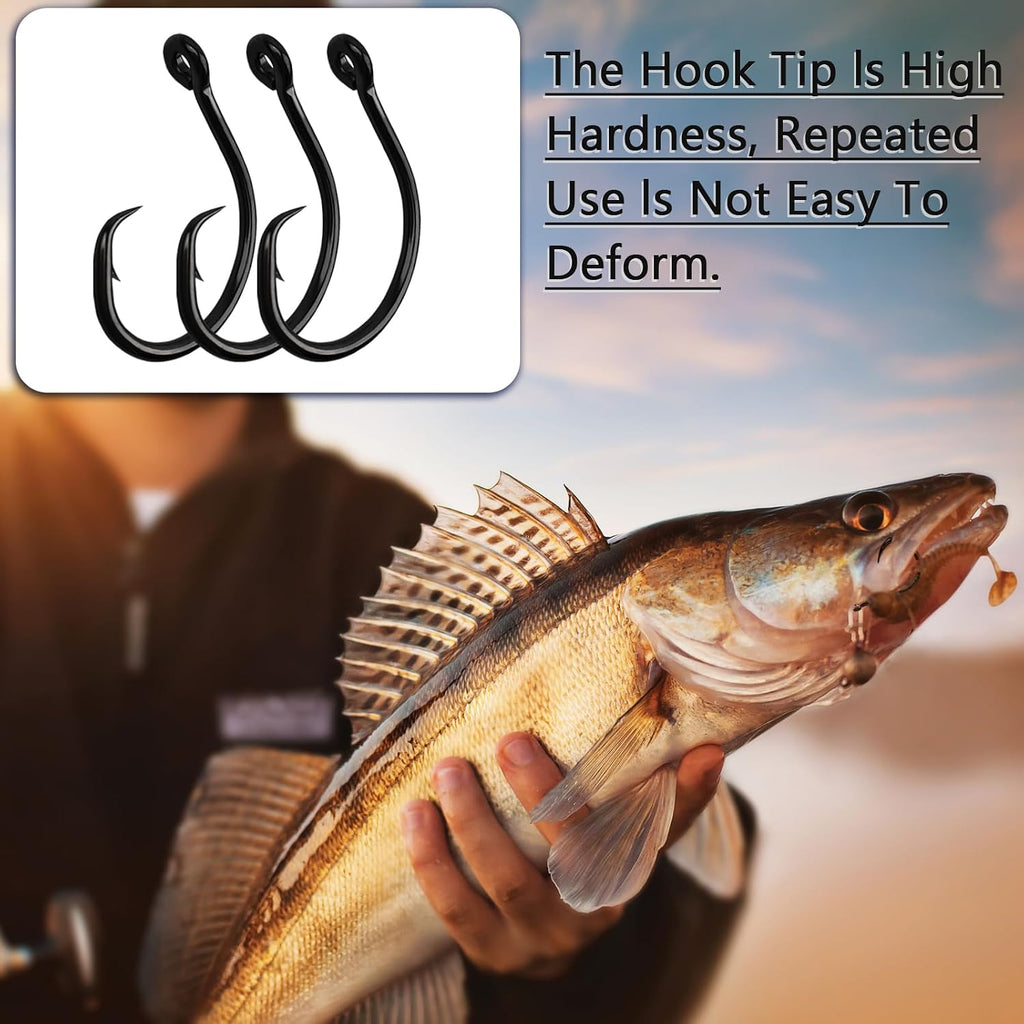 10PCS High-Carbon Steel Circle Hooks Barbed Fishing Hooks with Holes, Freshwater and Saltwater Fishing Hooks for Tuna, Catfish, Bass