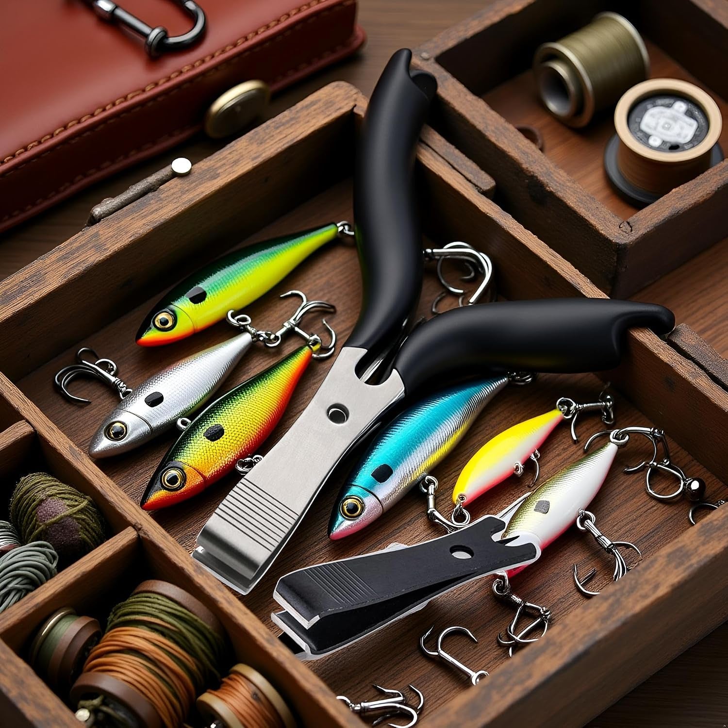 2Pcs Black Silver Fishing Line Cutter Nipper with Hook Eye Cleaner Pin Stainless Steel Fishing Line Scissors Cutting Tool Fishing Line Cutter Nipper with Hook Multi Functional Accessories（51*11.5Mm)