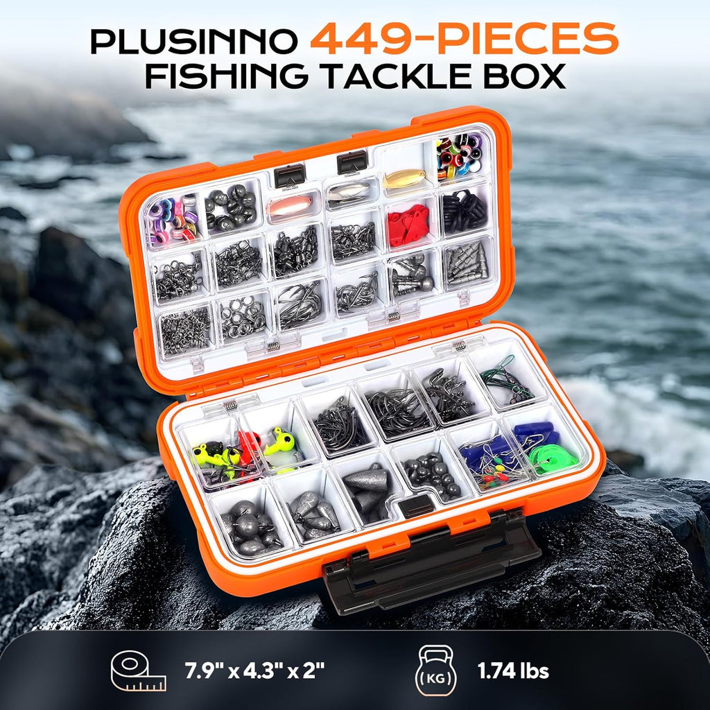 Fishing Gear Accessories Kit, 449PCS Fishing Tackle Box with Tackle Included, Fishing Hooks, Fishing Weights Sinkers, Jig Heads, Fishing Tackle Set Equipment for Bass Trout, Gifts for Men