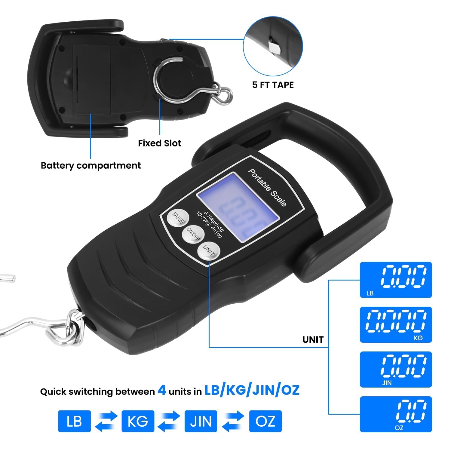 Digital Fish Scale, 75KG （165LB） Professional Fishing Scale Luggage Scale & Fish Lip Gripper Set with 5FT Tape Measure (With a Lip Gripper)