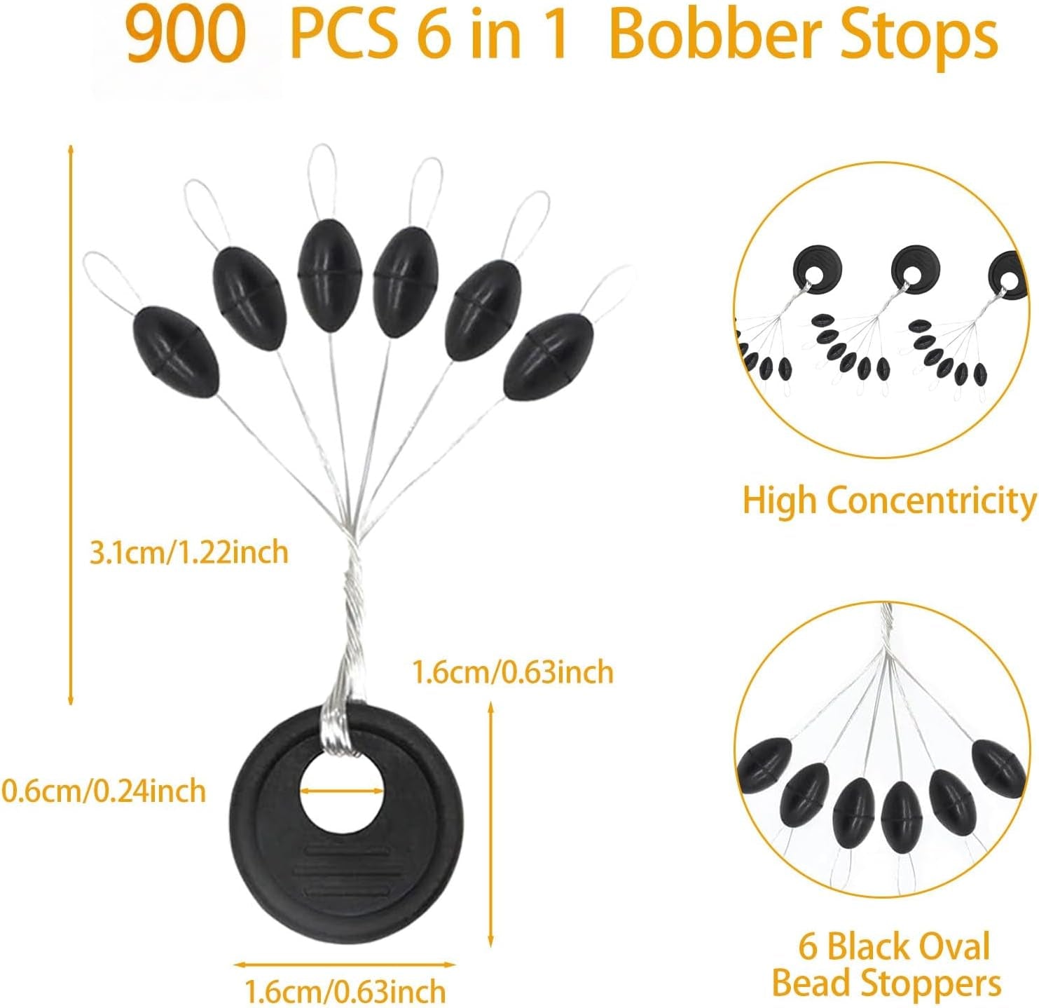 900PCS 6 in 1 Rubber Bobber Stops for Fishing Line Tough Tear-Resistant Bobber Stopper Tight Slip-Proof Stops L M and S Size Universal Tackle for Freshwater Saltwater Anglers Float Stop Kit (Black)