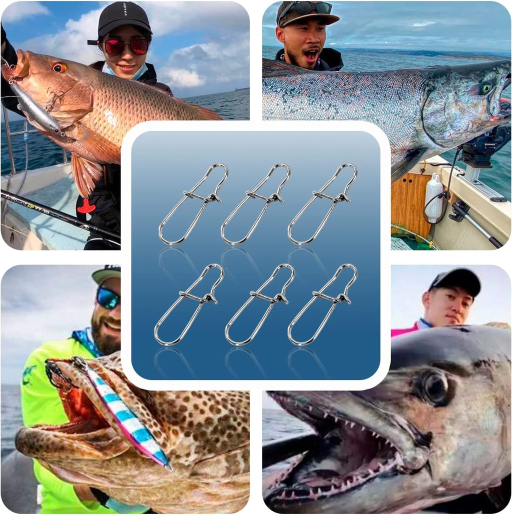 100 Pack Fishing Duo Lock Snap Fishing Snaps and Clips Freshwater Saltwater Fishing Gear Hooked Snap Speed Clips Fishing Lures Connector Quick Change Fishing Snap