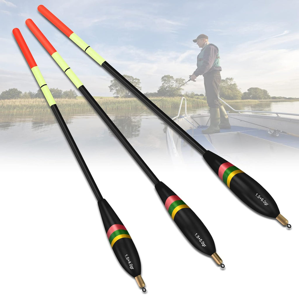 Fishing Floats and Bobbers - 3Pc Slip Bobbers for Crappie, 1.5+6G, 1.5+5G, 1.5+4G