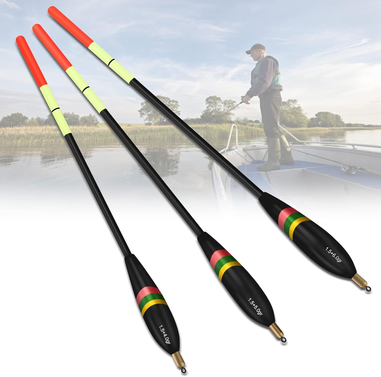 Fishing Floats and Bobbers - 3Pc Slip Bobbers for Crappie, 1.5+6G, 1.5+5G, 1.5+4G