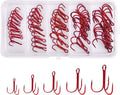 Red Treble Hooks Kit, Circle round Bend Triple Fishing Hooks Stainless Steel Double Split Rings Assorted Fishing Tackle Box Kit for Fishing Gear Equipment Freshwater Saltwater
