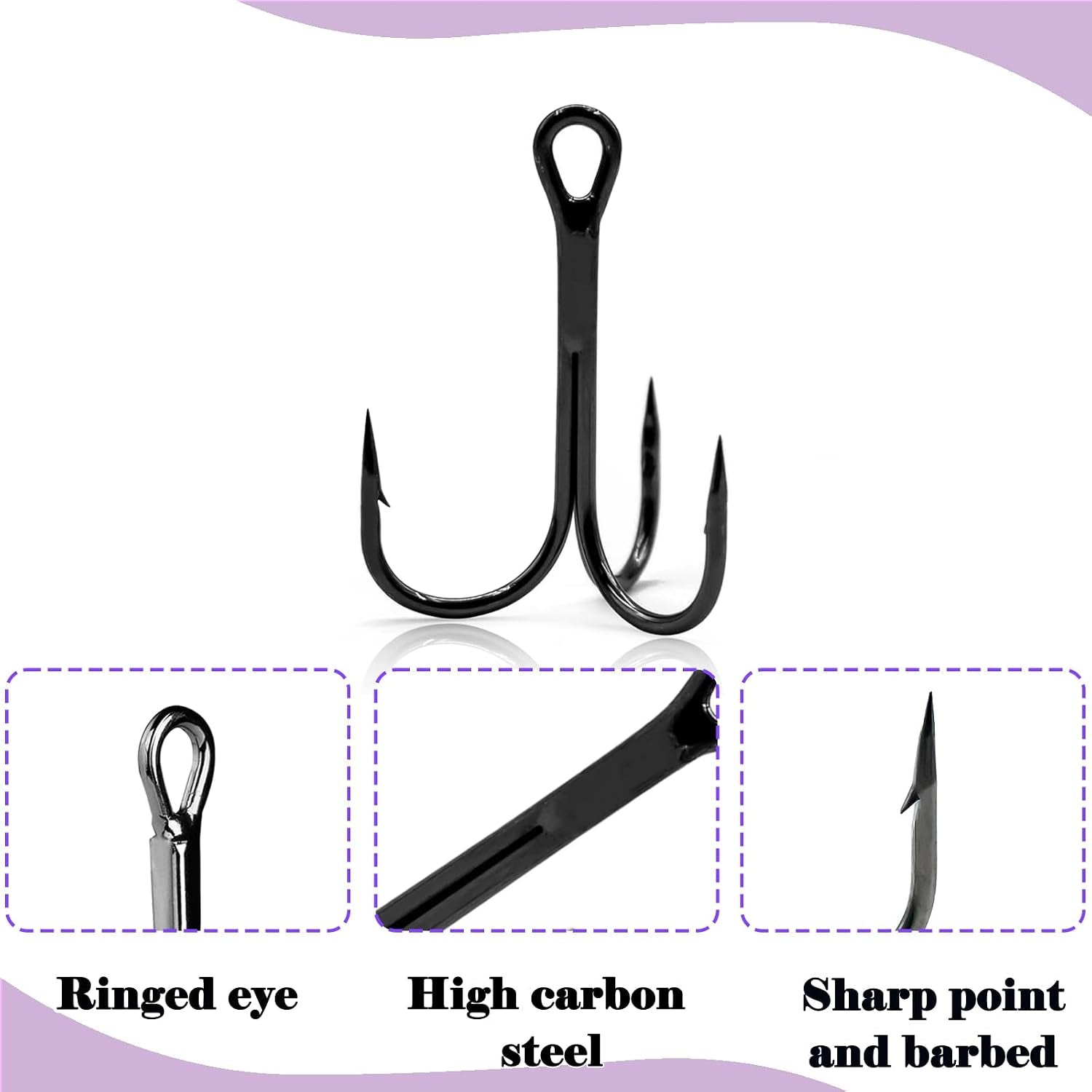 Fishing Treble Hooks Kit - High Carbon Steel 50Pcs Mixed Treble Hooks Size 2/4/6/8/10 | Sharp Fish Hooks for Saltwater & Freshwater Fishing | Durable Fishing Hooks for Lures, Baits
