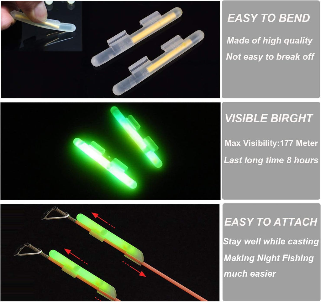 Fishing Glow Sticks Rod Tip Glow Sticks Fishing Rod Floats Glow Stick Fishing Rod Night Fishing Light Fishing Green Fluorescent Light 100Pcs(50Bags) #M #L #XL