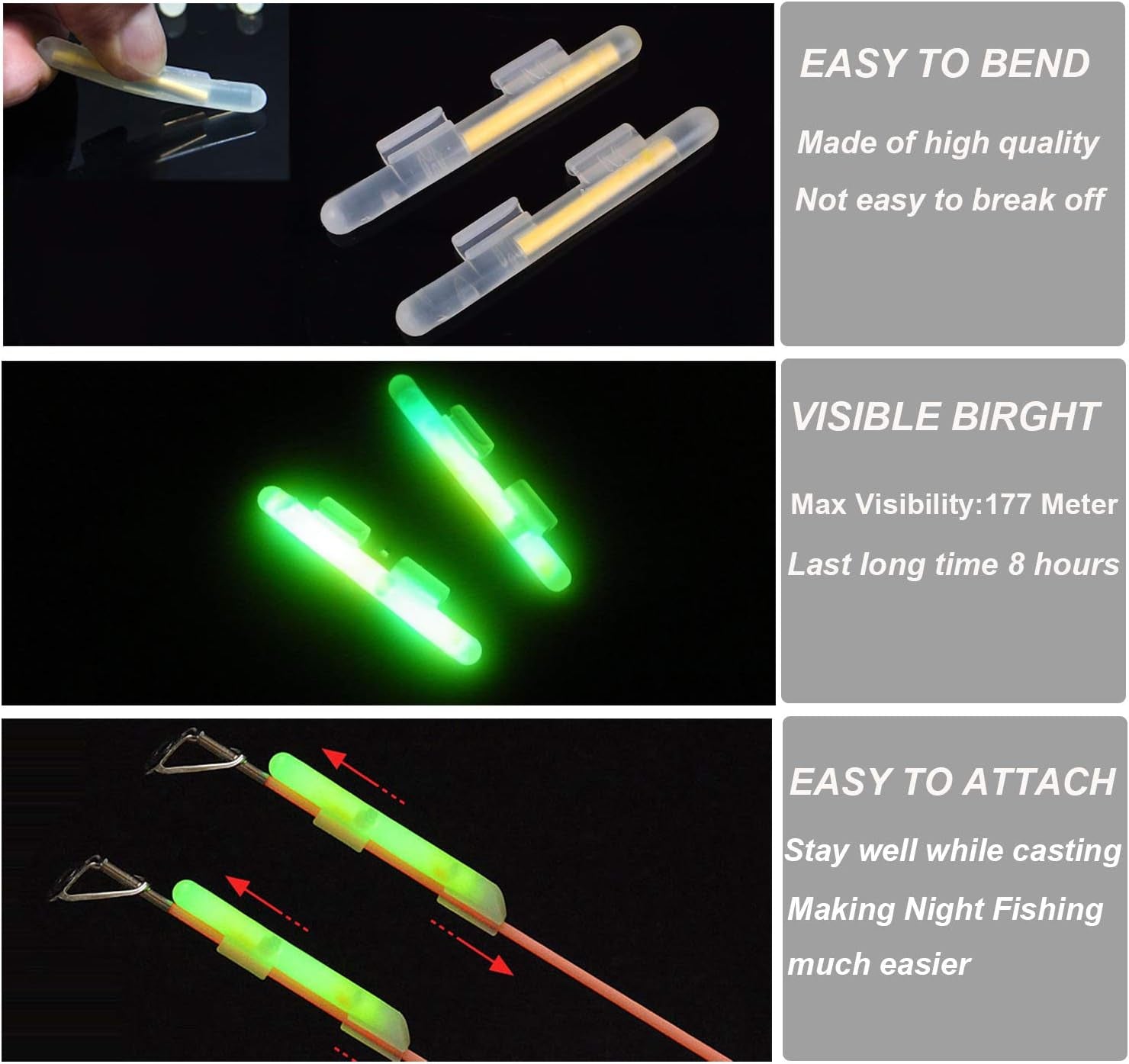 Fishing Glow Sticks Rod Tip Glow Sticks Fishing Rod Floats Glow Stick Fishing Rod Night Fishing Light Fishing Green Fluorescent Light 100Pcs(50Bags) #M #L #XL
