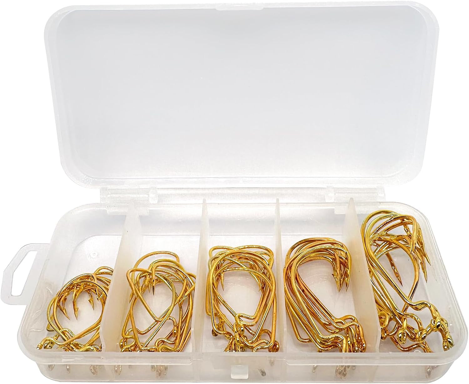 50Pcs Fishing Worm Hooks High Carbon Steel Wide Gap Offset Saltwater Freshwater Extra Strong Circle Jig Worm Fishing Hooks for Bass Trout with Box Packed #1/0-5/0