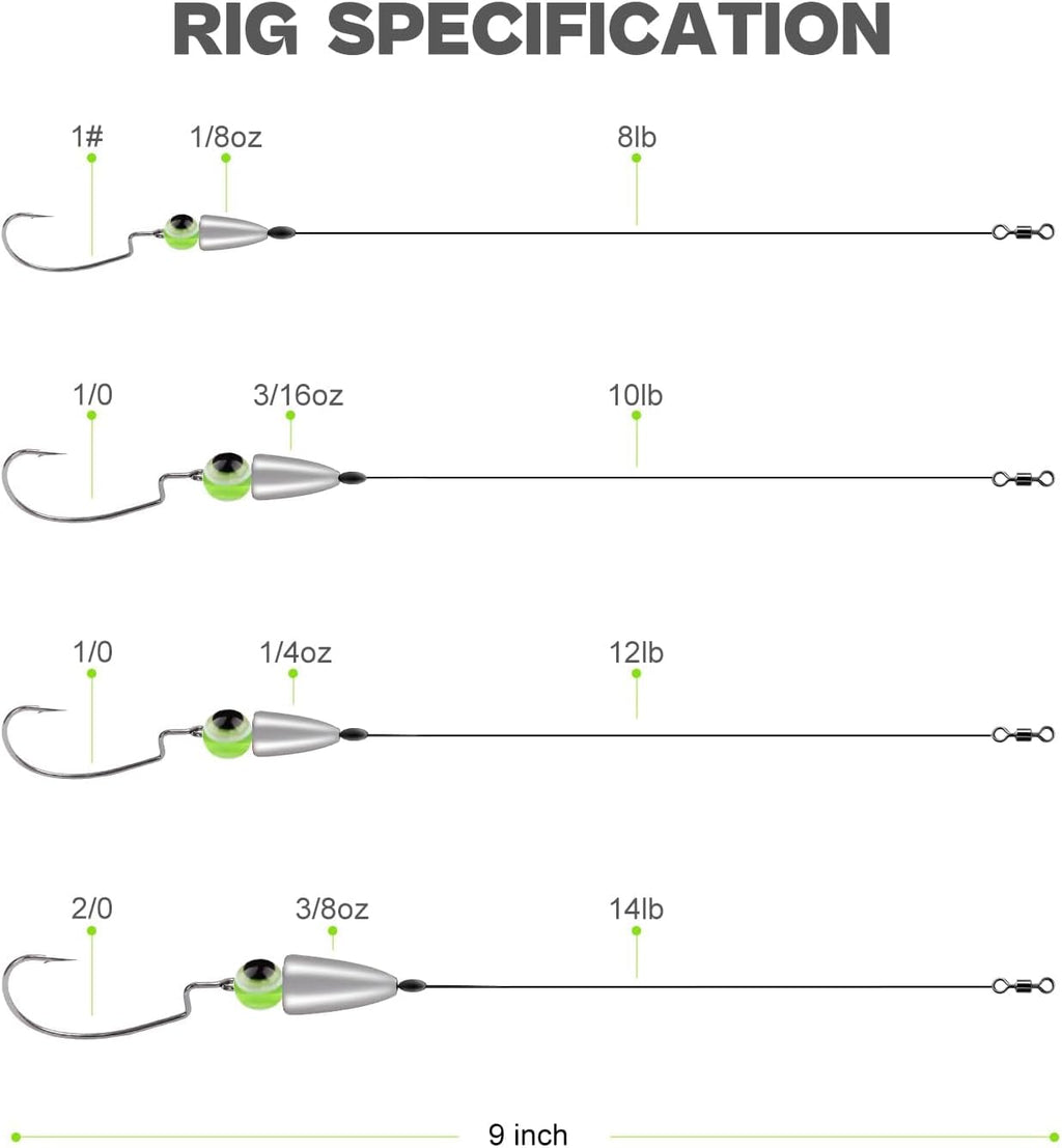 Texas Rig Kit 10 Pcs 3/16 1/4 3/8Oz with Paddle Tail Swimbaits and Reusable Bait Rig Keeper Case, Quick-Fishing Bass Fishing Lures Kit