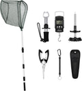 7 Pcs Fishing Gear and Equipment Fishing Net Tool Kit for Boys Men Fish Accessories Include Foldable Landing Net Hook Remover Tool, Digital Scale, Lanyard Beginners Gifts(51.2 Inches,Black)