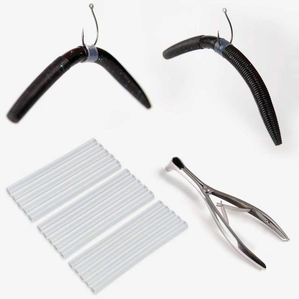 Wacky Rig O Ring Tool Kit - 15 Silicone Tubing (S/M/L) with Stainless Steel Tool for Senko Worms