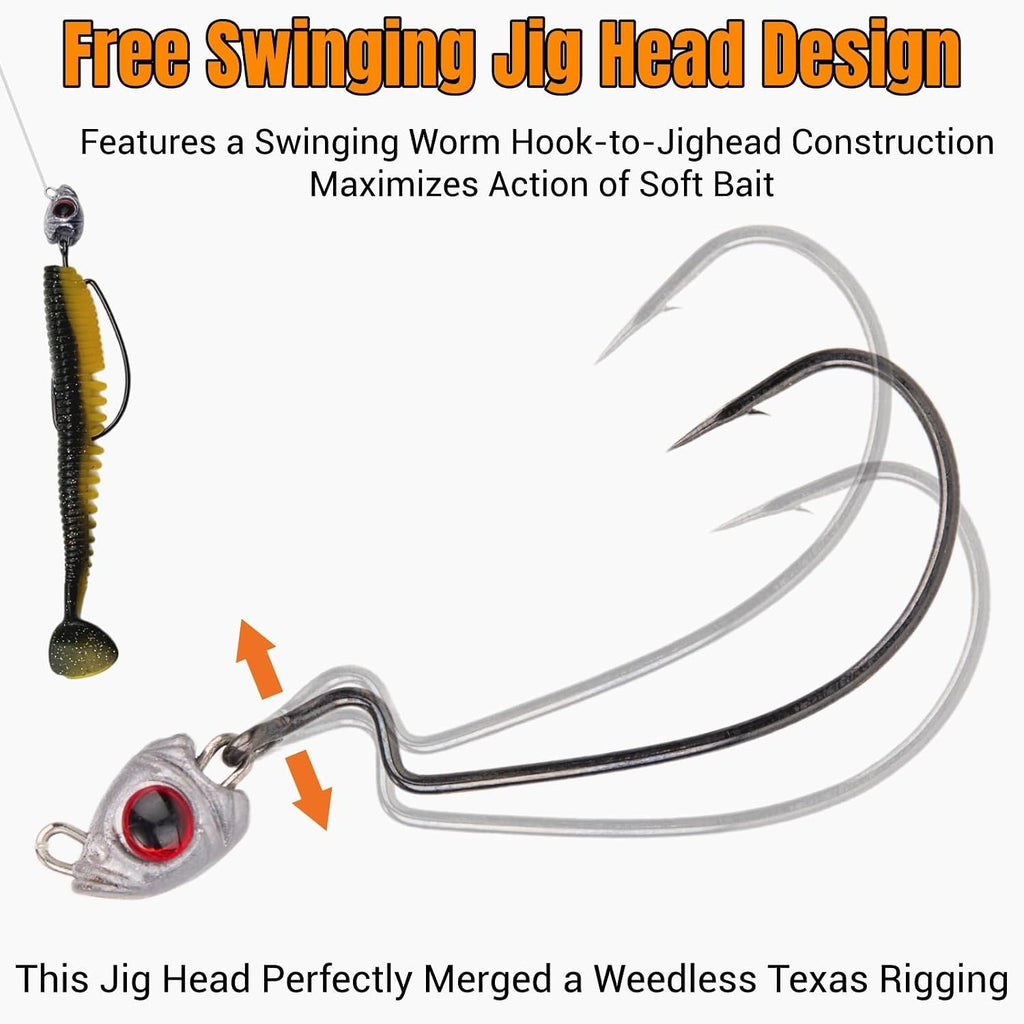 Vivid Fish Eyes Swimbait Jig Heads for Fishing, 15Pcs Swing Bass Jigheads Lifelike Weedless Jig Heads for Ned Rig or Texas Rig 1/8 3/16 1/4 3/8 1/2Oz