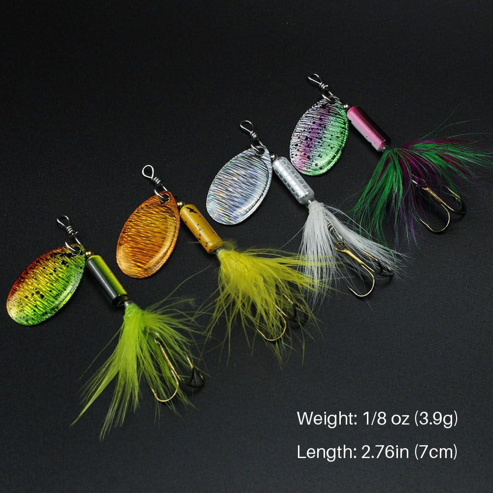 10Pcs Spinner Lures Baits with Tackle Box, Bass Trout Salmon Hard Metal Rooster Tail Fishing Lures Kit