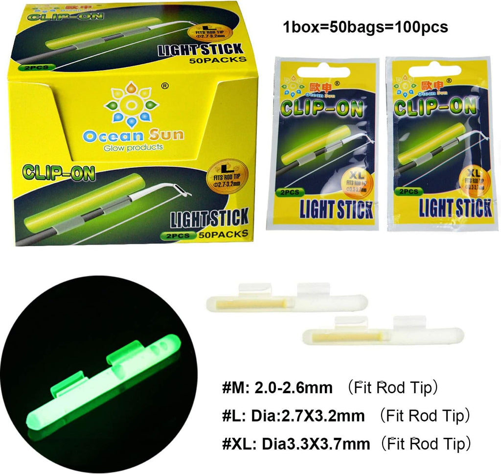 Fishing Glow Sticks Rod Tip Glow Sticks Fishing Rod Floats Glow Stick Fishing Rod Night Fishing Light Fishing Green Fluorescent Light 100Pcs(50Bags) #M #L #XL