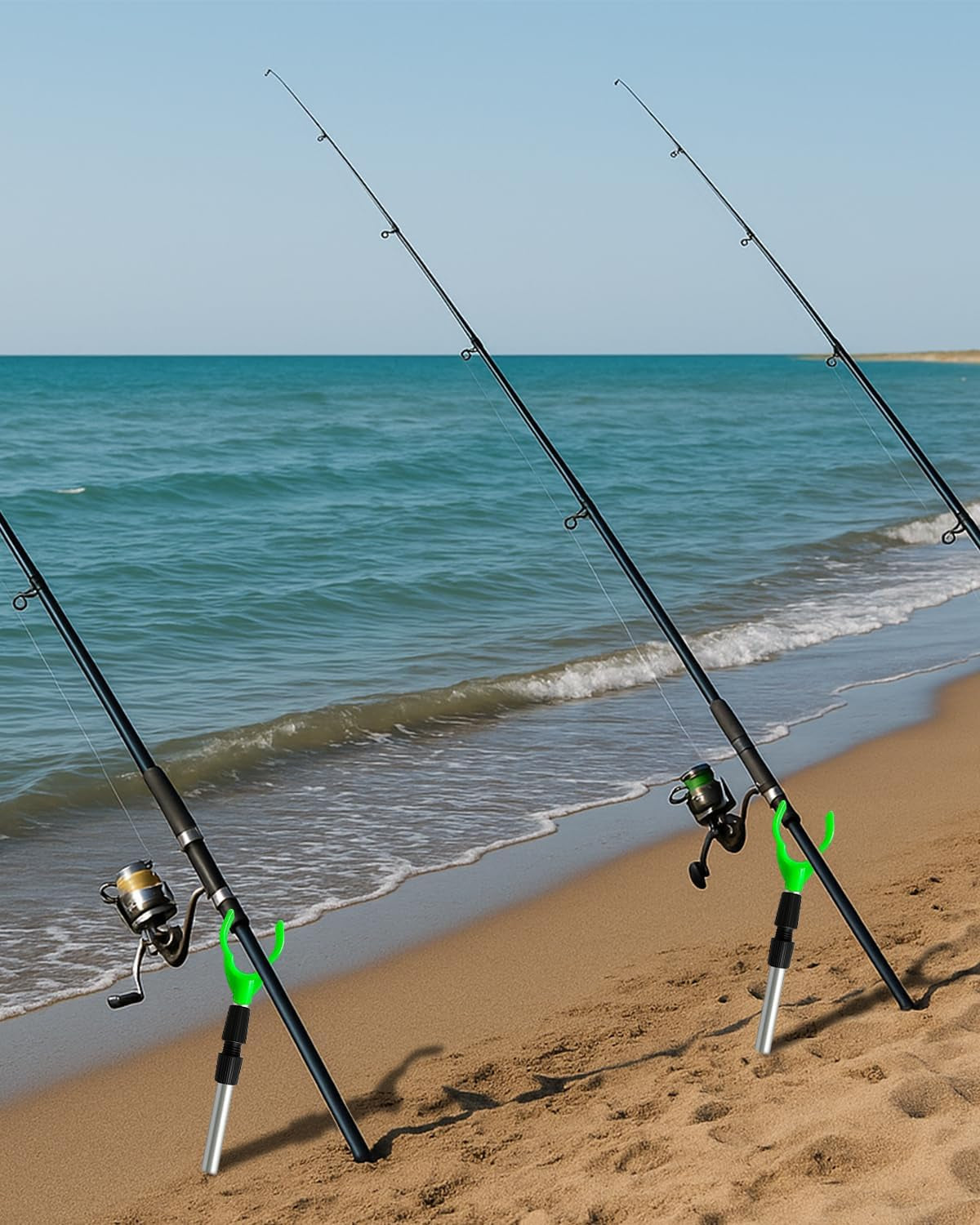Fishing Rod Holder, Adjustable Telescopic Fishing Pole Holders for Ground Fishing Rod Holders Sand, 6-Pack with Alarm Bells