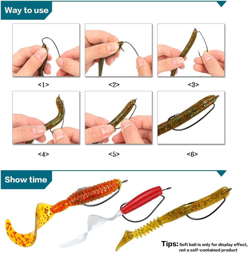 50Pcs Fishing Worm Hooks High Carbon Steel Wide Gap Offset Saltwater Freshwater Extra Strong Circle Jig Worm Fishing Hooks for Bass Trout with Box Packed #1/0-5/0