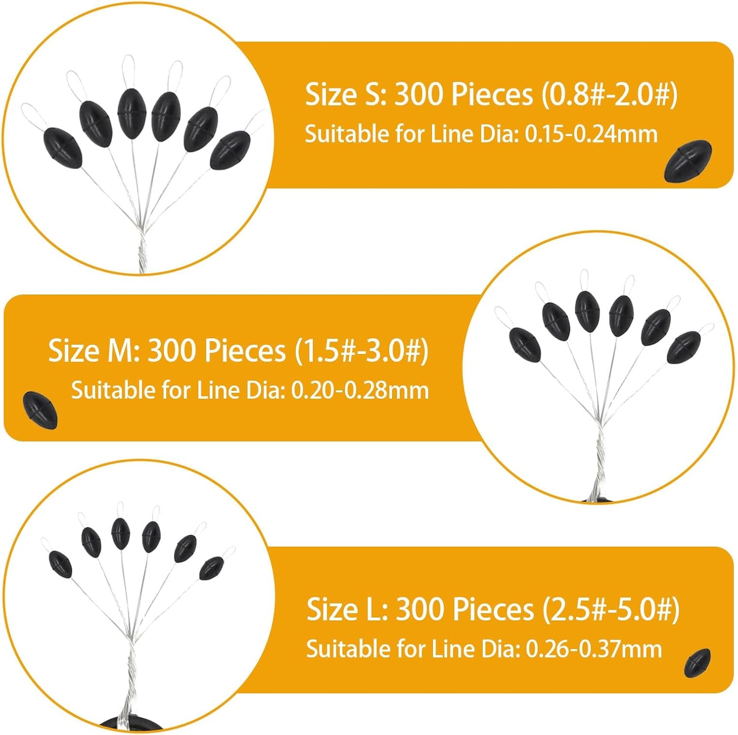 900PCS 6 in 1 Rubber Bobber Stops for Fishing Line Tough Tear-Resistant Bobber Stopper Tight Slip-Proof Stops L M and S Size Universal Tackle for Freshwater Saltwater Anglers Float Stop Kit (Black)