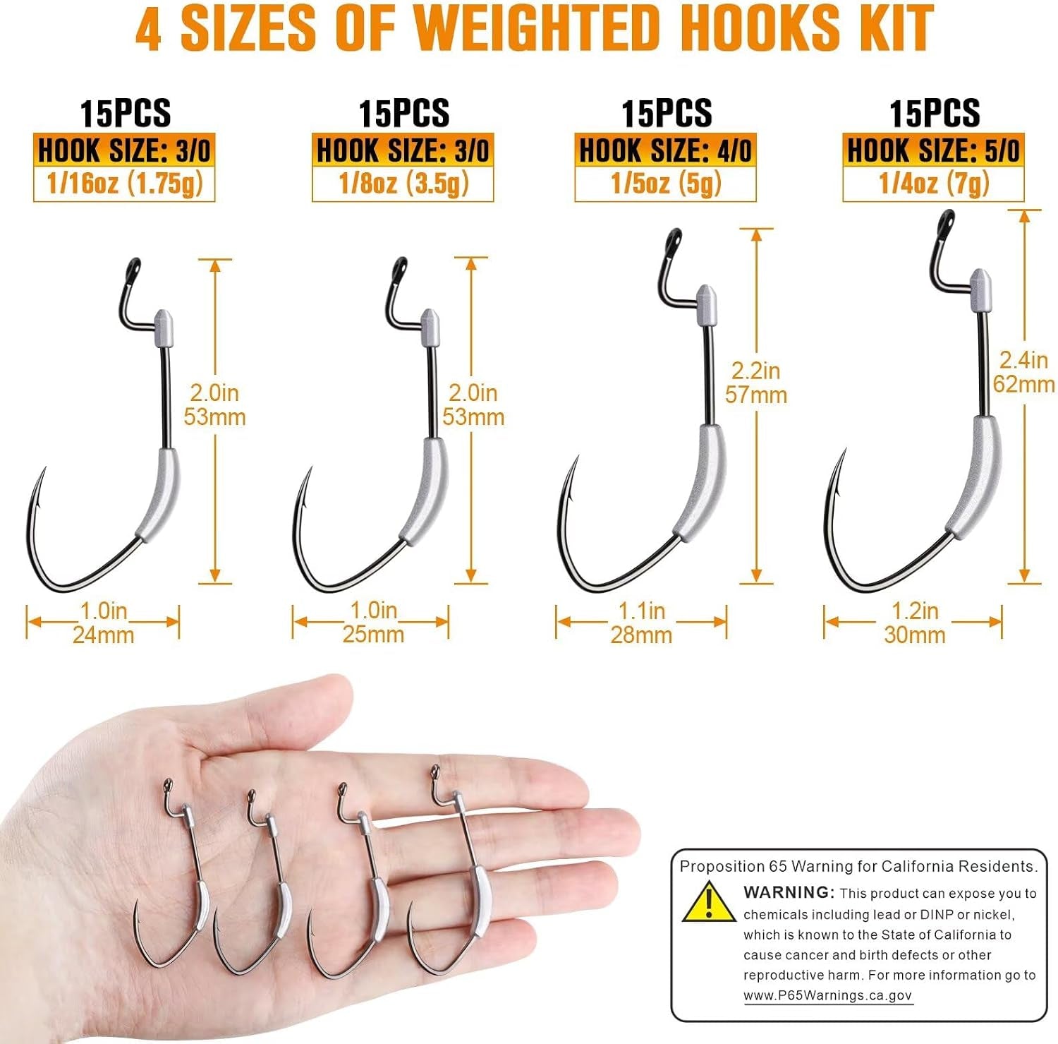 15PCS Weighted Swimbait Hooks EWG Hooks for Bass Fishing Weedless Weighted Hooks Fishing Hooks Freshwater Saltwater Size 3/0 4/0 5/0