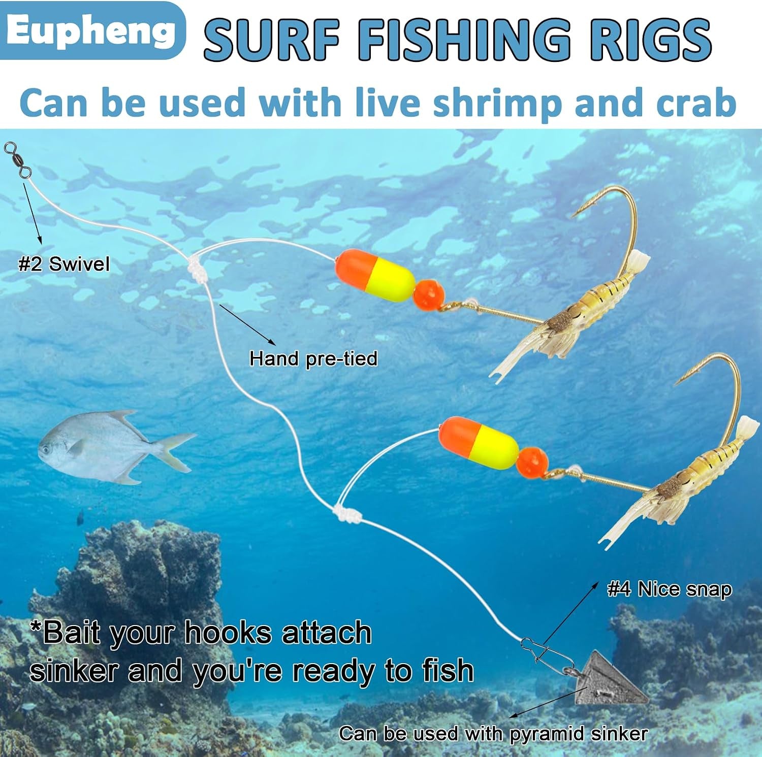 Sea Bass High Low Rigs, Pre Tied Pompano Porgy Rigs for Surf Fishing