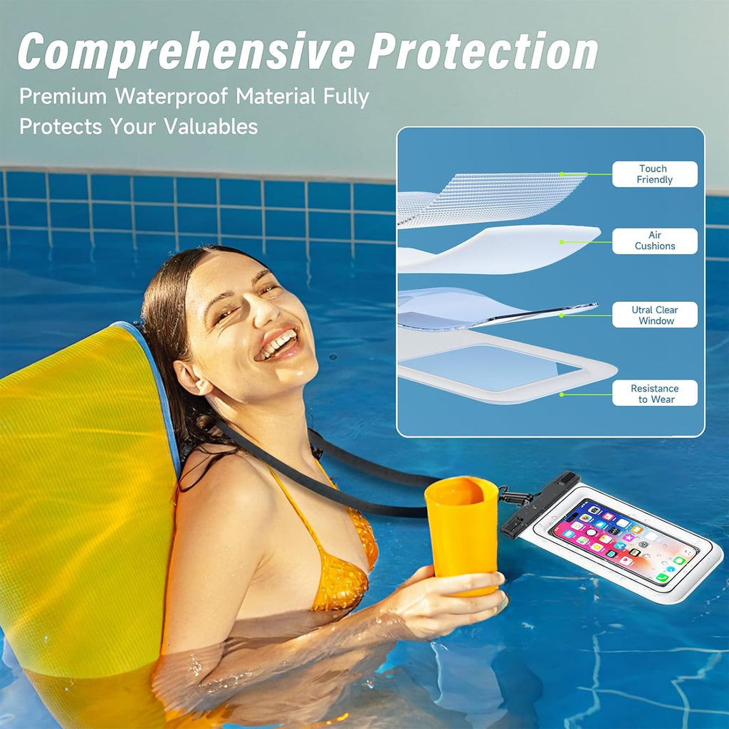 Waterproof Phone Pouch - 2 Pack IP68 Floating Waterproof Phone Case, Dry Bag Beach Cruise Essentials 2026 with Adjustable Lanyard for Iphone 17 16 15 Pro Max / Galaxy S24 S23 (Black and White)