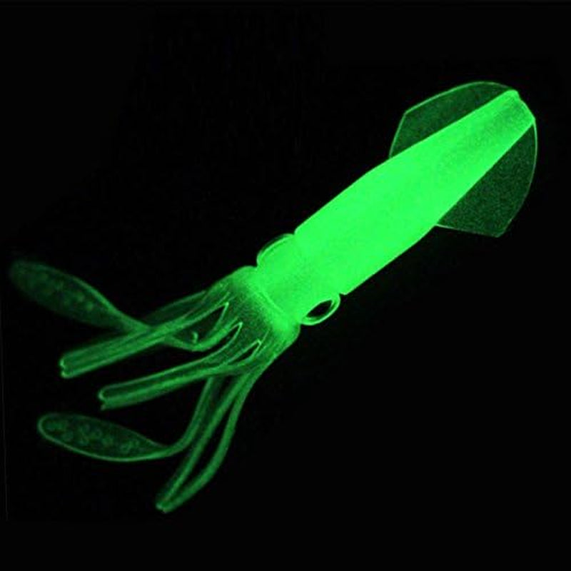 Soft Luminous Octopus Trolling Saltwater Bait Squid Skirt Fishing Lures Glow in Dark,4.13Inch,(Green 5Pcs)